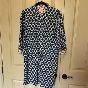 Lands End Navy Geometric Shirt Dress